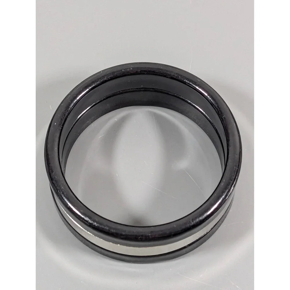 Black Acrylic Bangle Bracelet‎ Wide Chunky Silver Tone Inlay 8 in